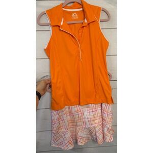 Slazenger Womens Golf Set Orange Sleeveless Polo Shirt and Printed Skort Medium